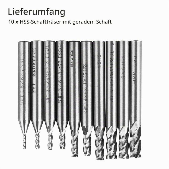 Linkstyle 10 Stück HSS Schaftfräser, 4 Flöte Hartmetall CNC Nutenfräser Metall Fräser Bohrer Set, 1.