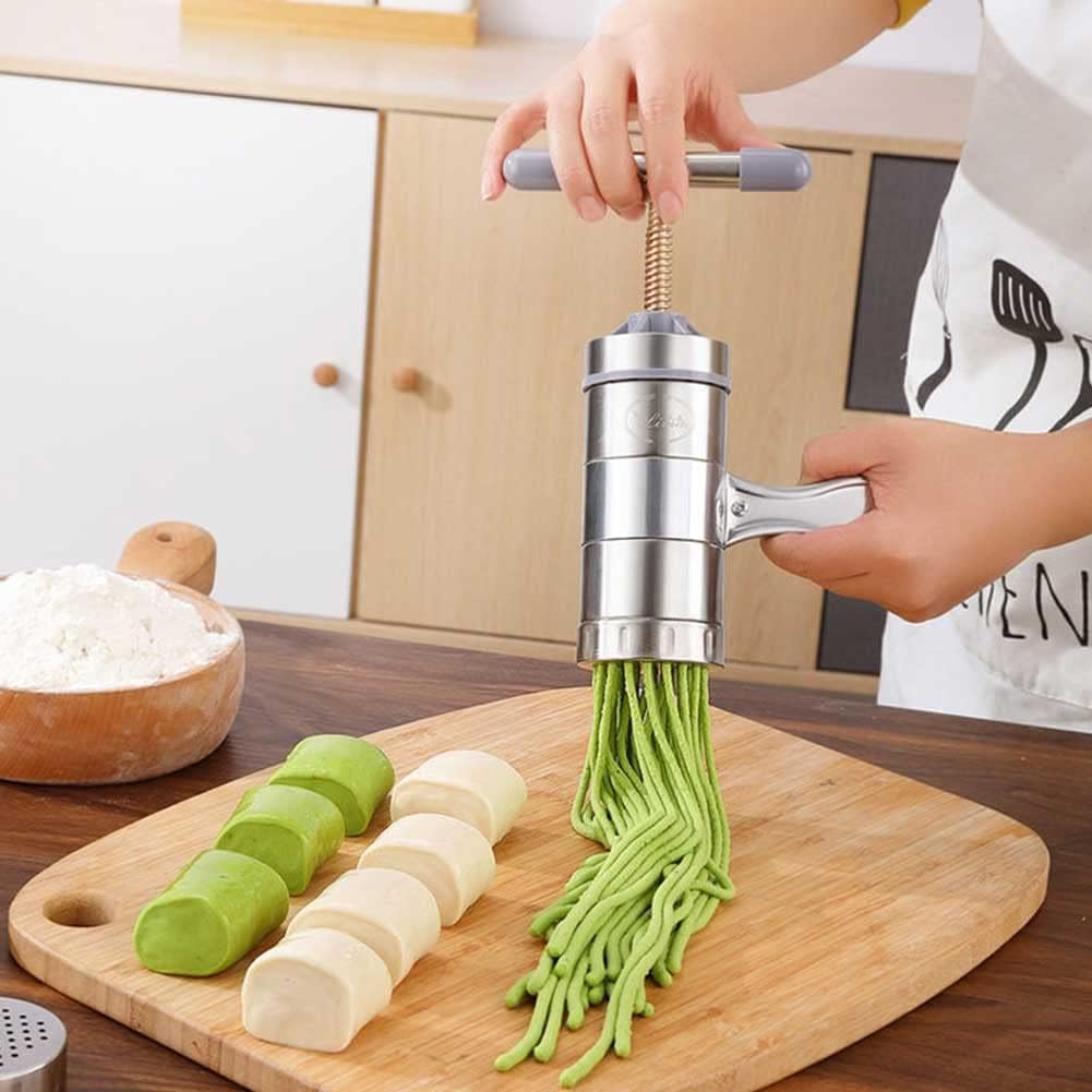 Nudelmaschine,Manuelle Nudelpresse aus Edelstahl,Tragbare Nudelpresse,Spaghetti-Maschine mit 5 Nudel