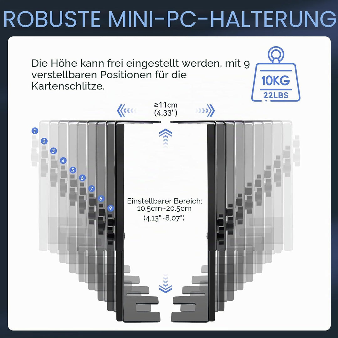 Mini-PC-Halterung für unter den Schreibtisch, höhen- und breitenverstellbare CPU/NAS-Halterung für M