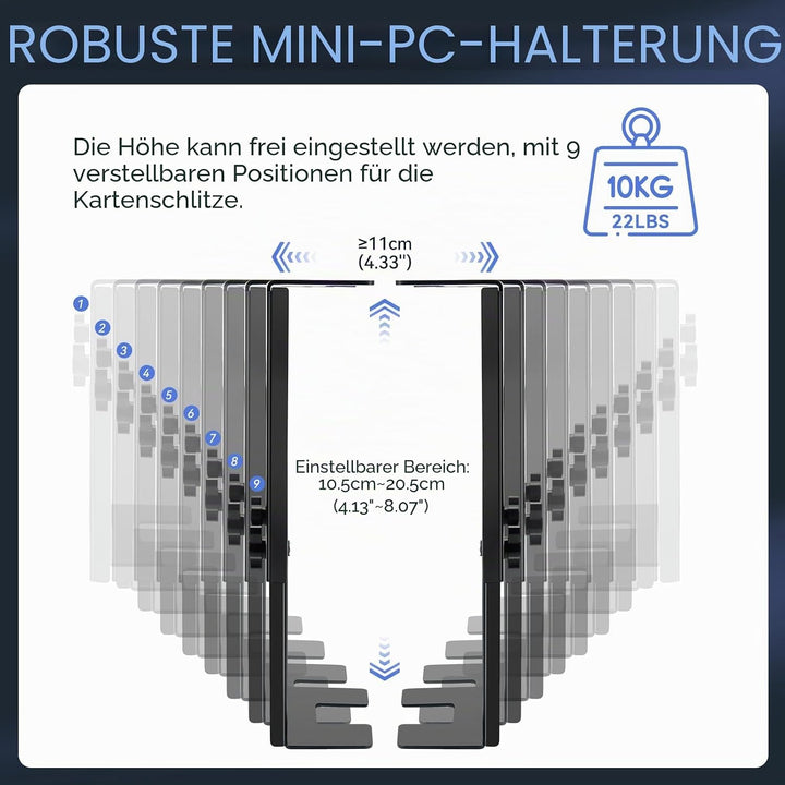 Mini-PC-Halterung für unter den Schreibtisch, höhen- und breitenverstellbare CPU/NAS-Halterung für M