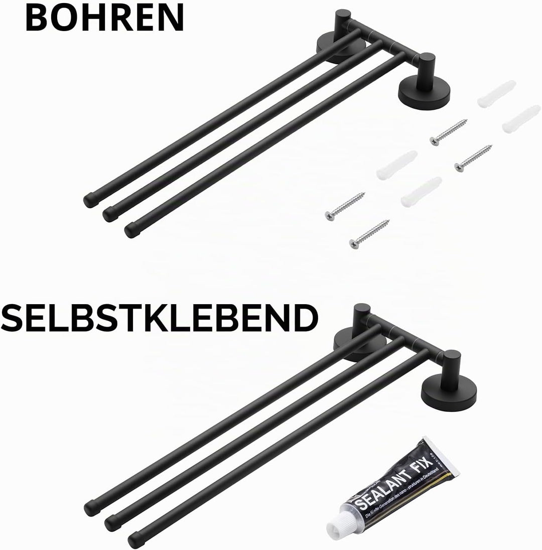 Auralum Handtuchhalter ohne Bohren Schwarz/mit Bohren,180° Klappbar Handtuchhalter Schwarz Kann 5 KG