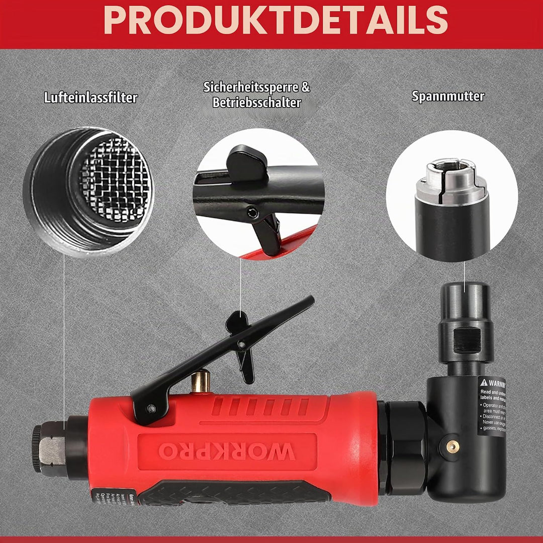 WORKPRO Druckluft Stabschleifer 90° Winkel Schleifer 1/4" (6,3mm) Druckluftschleifer, Druckluft Wink