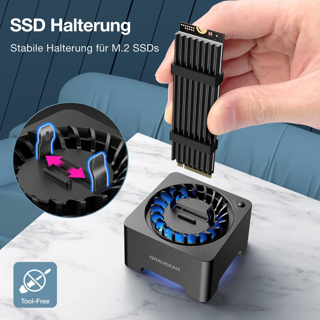 GRAUGEAR | M.2 NVMe SSD und NGFF SSD Docking-Station | RTL9210B für alle M.2 SSD | USB3.2 Gen2 10Gbi