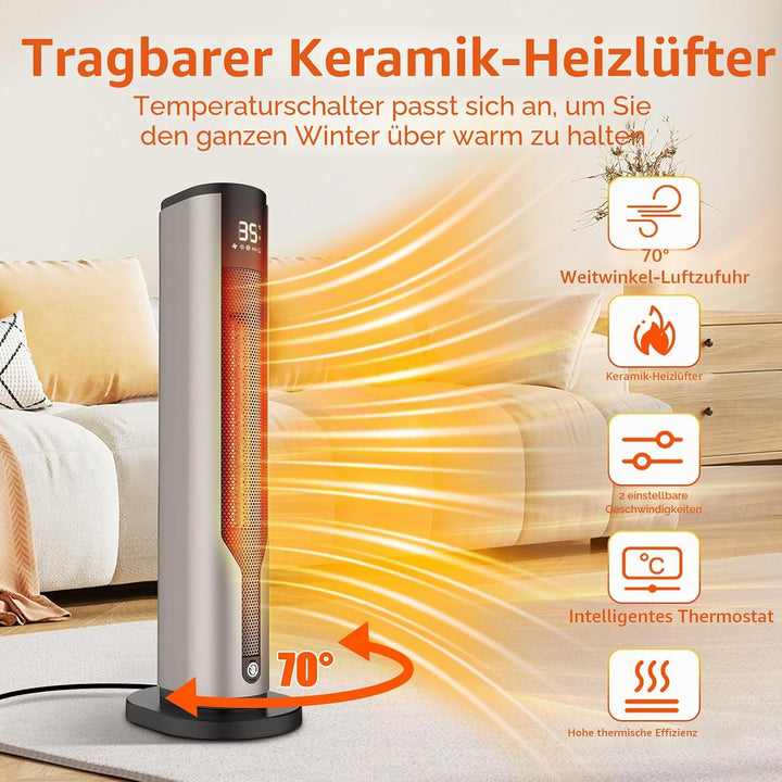 Heizlüfter Energiesparend,Niedriger Energieverbrauch 2000 W,Leiser Keramik-Heizkörper von 60 cm, Übe