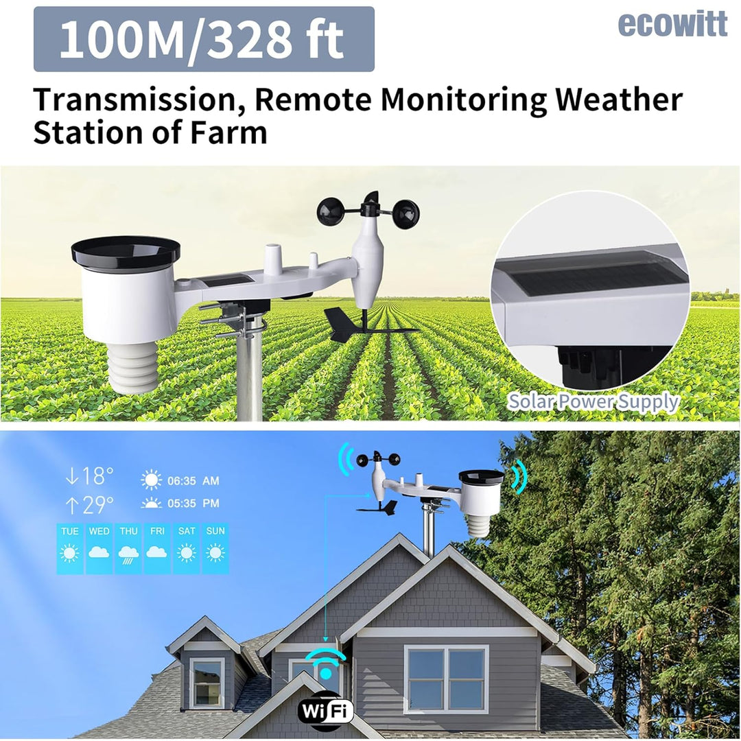 ECOWITT Wlan Wetterstation funk mit Aussensensor HP2561, 7 in 1 WiFI Solarbetriebene Wetterstation m