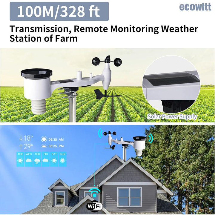 ECOWITT Aussensensor WS69 für Wetterstation, eingebauter 7 in 1 Aussensensor, Regenmesser, Windricht