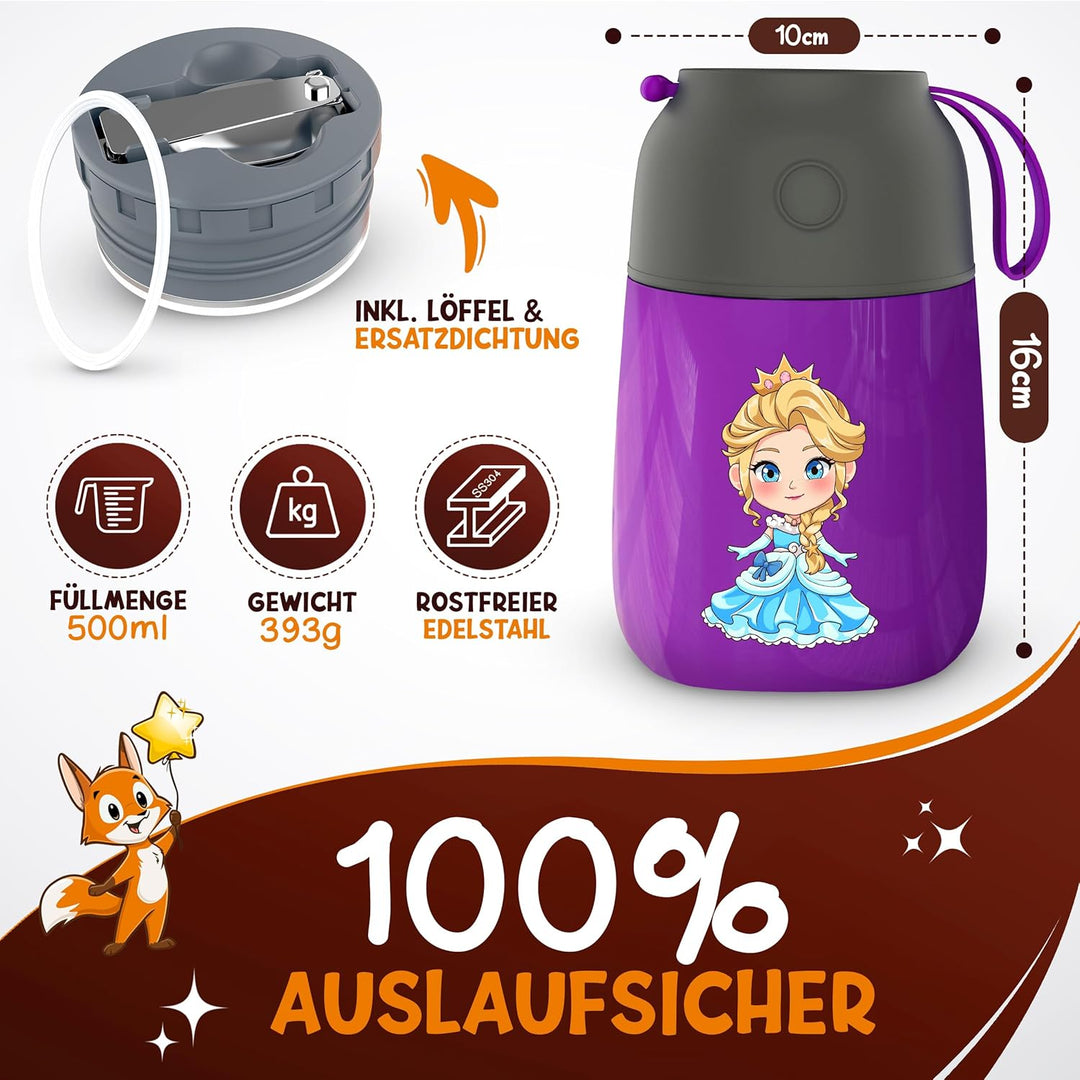 Funkelfuchs Thermobehälter für Essen Kinder – 500ml – 100% auslaufsicher - Warmhaltebehälter Essen E