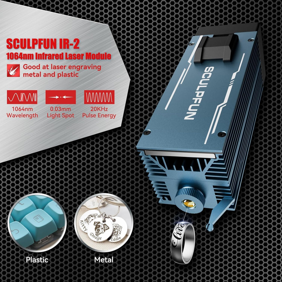 Sculpfun IR-2 1064 nm Infrarot Lasermodul, 0,03 mm Laserpunkt, für Metall und Kunststoffgravur, für