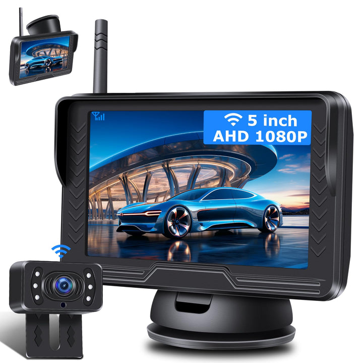 【Stabiles Bild】 AHD 1080P Rückfahrkamera Kabellos, Rückfahrkamera Funk mit 5 Zoll RückfahrKamera Mon