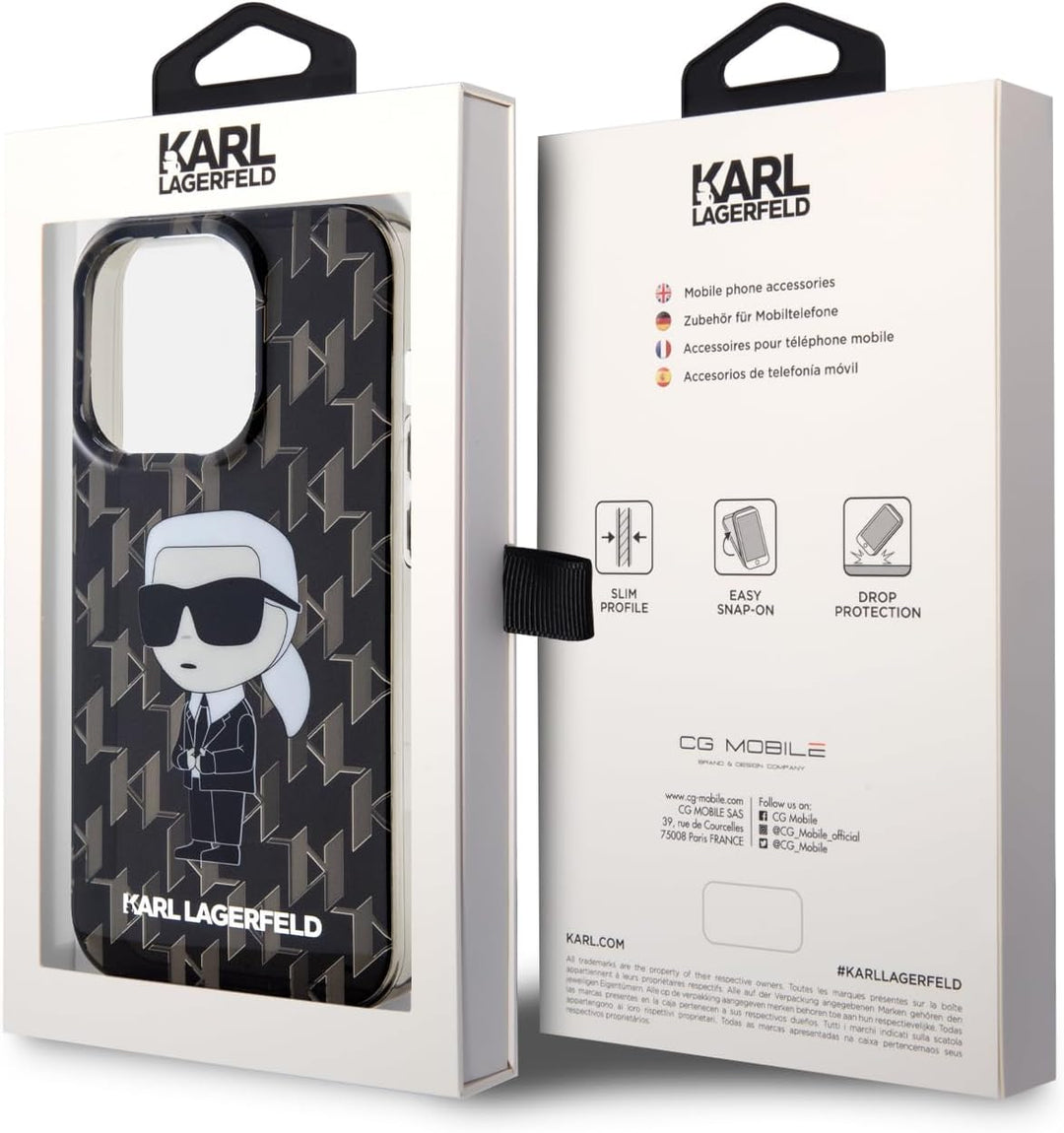 CG MOBILE Karl Lagerfeld IKonIK Monogramm Hard Case Für iPhone 15 Pro Max (Schwarz), Schwarz