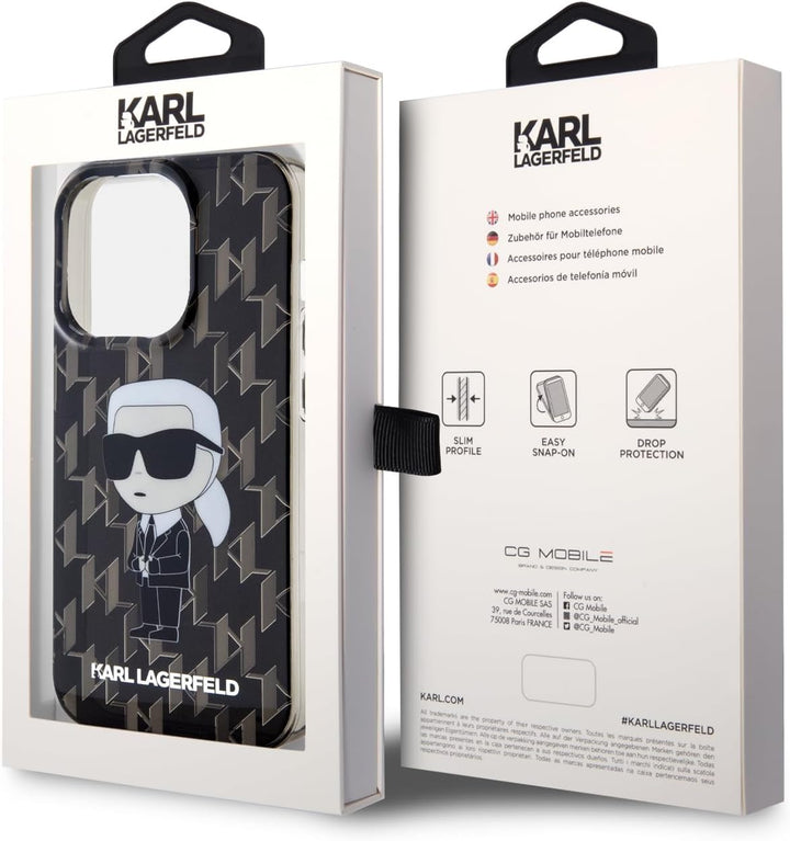 CG MOBILE Karl Lagerfeld IKonIK Monogramm Hard Case Für iPhone 15 Pro Max (Schwarz), Schwarz