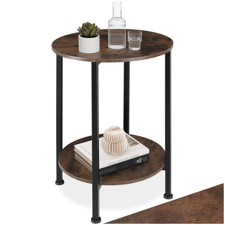 tectake Beistelltisch rund aus Holz und Metall, Industrie-Design, Couchtisch mit 2 Ablagen, für Wohn