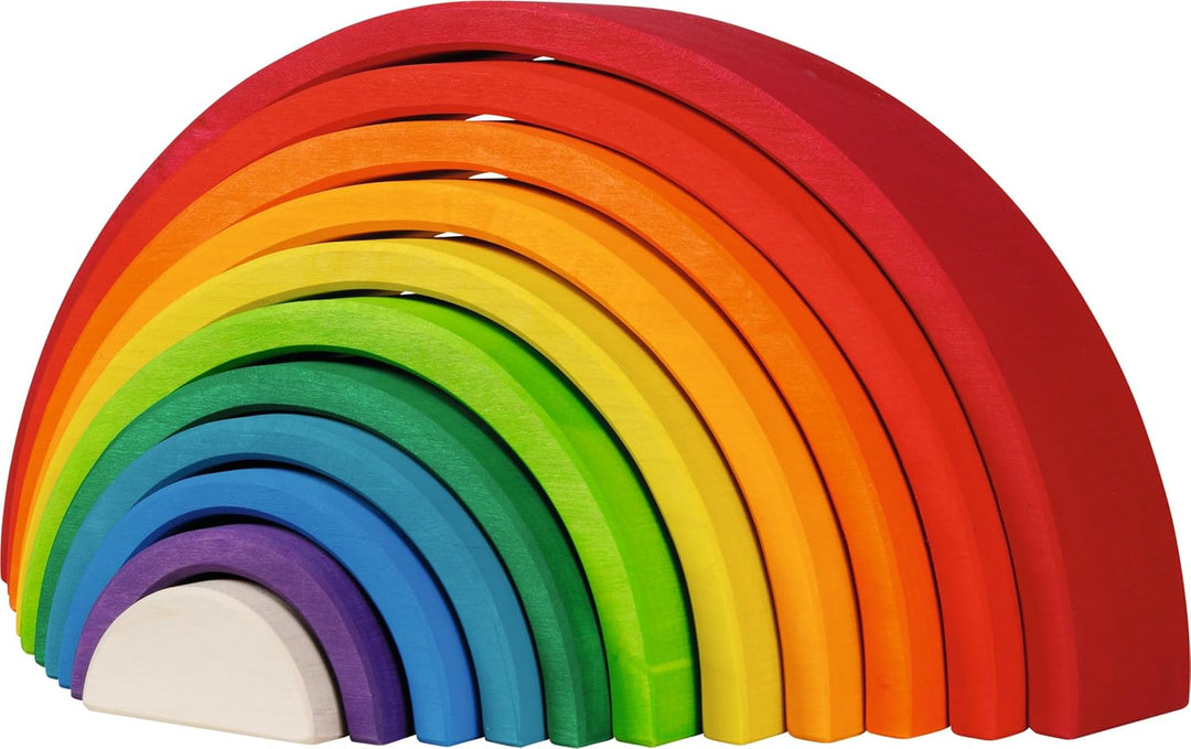 goki 58478 - Bausteine Regenbogen aus Ahornholz - goki Evolution - 11 Teile - Bunte Farben auf Wasse