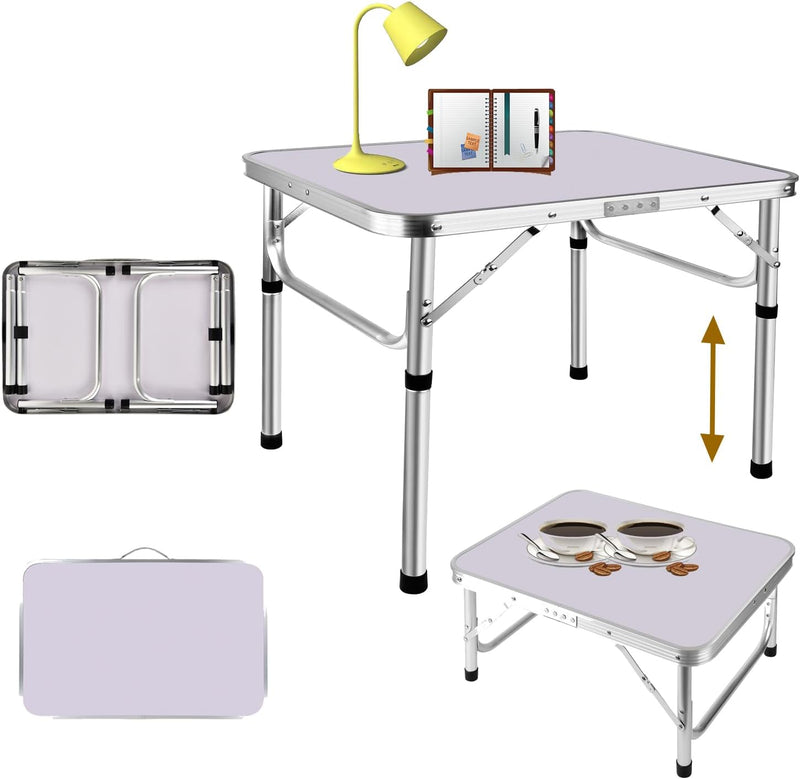 HSHa 2ft/60cm Mesa de campamento plegable Rectangular desayuno Blanco juego impermeable jardín Mesa