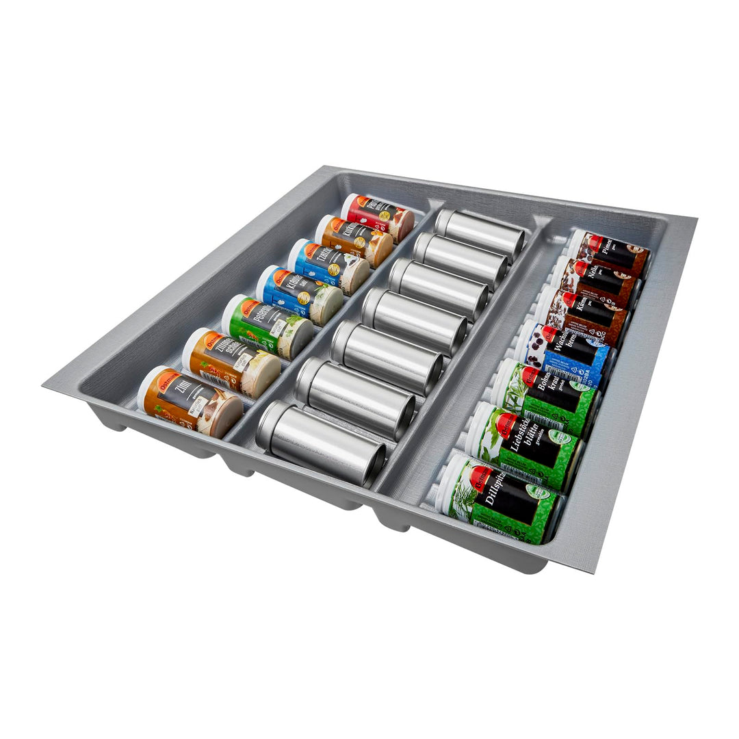 SO-BOX 2 Gewürzeinsatz Breite 50,9 cm, Tiefe 46,2 cm mit silbergrauer Kanvas-Struktur für Schubladen