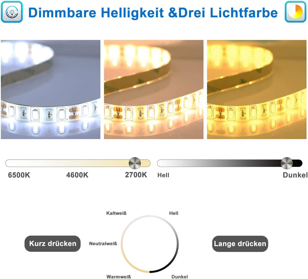 Aica Sanitär Badezimmerspiegel Rund 60cm mit Uhr 3 Lichfarbe dimmbar Memory Wand/Touchschalter Anti-