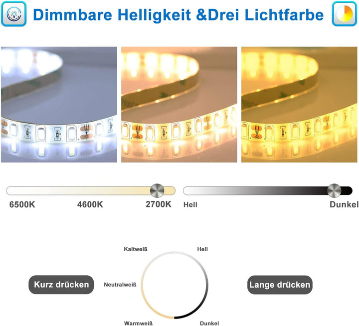 Aica Sanitär Badezimmerspiegel Rund 60cm mit Uhr 3 Lichfarbe dimmbar Memory Wand/Touchschalter Anti-