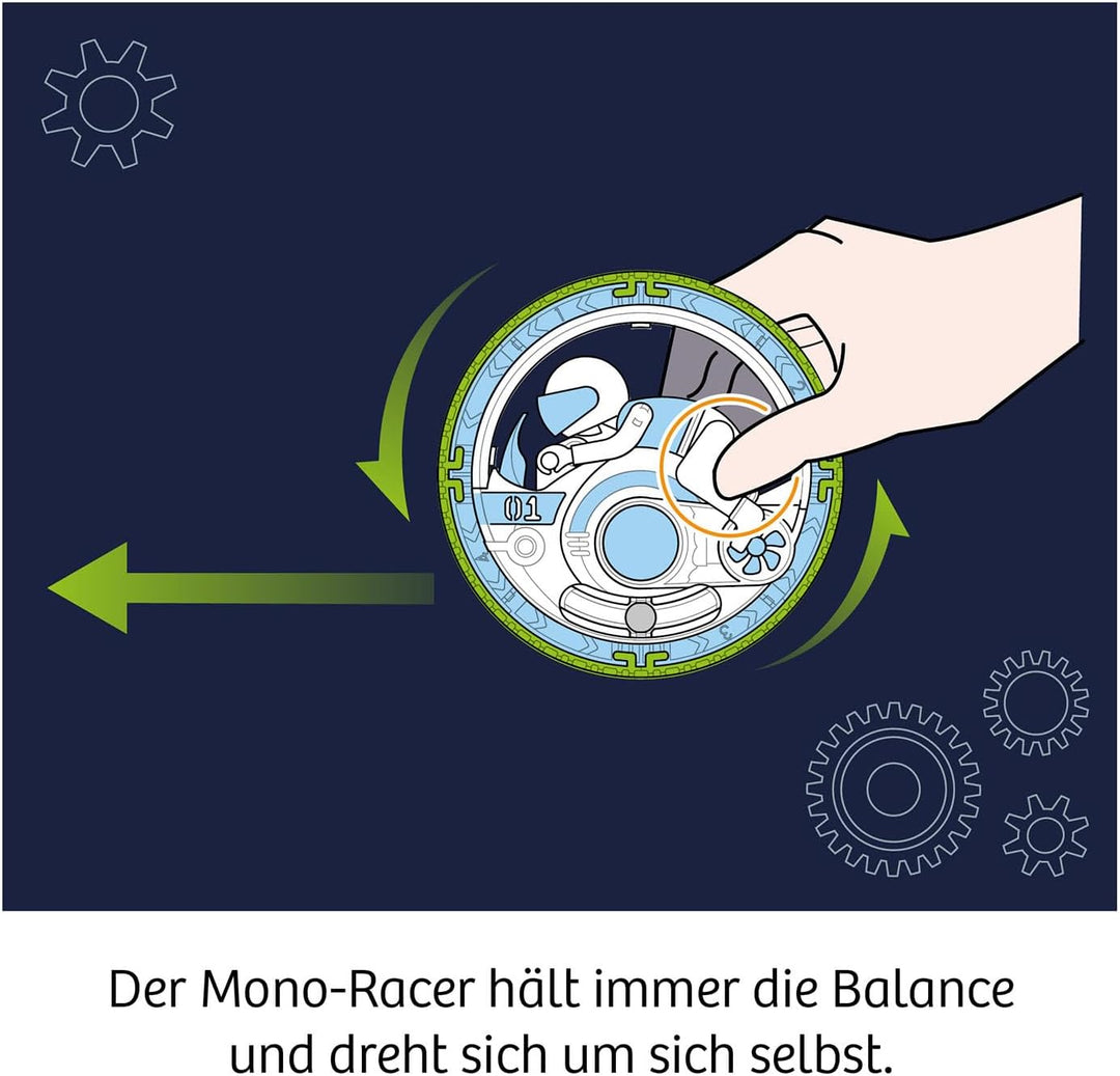 Kosmos 645342 Fun Science - Mono-Racer, rasante Fahrt auf einem Rad, Schwungrad-Technik erleben und