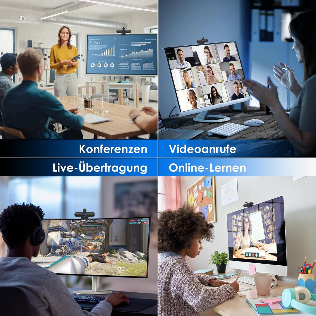 W4DS PRO Webcam 4K für PC, 30FPS Ultra HD, Kamera PC mit Autofokus und Rauschunterdrückung, 78°FOV,