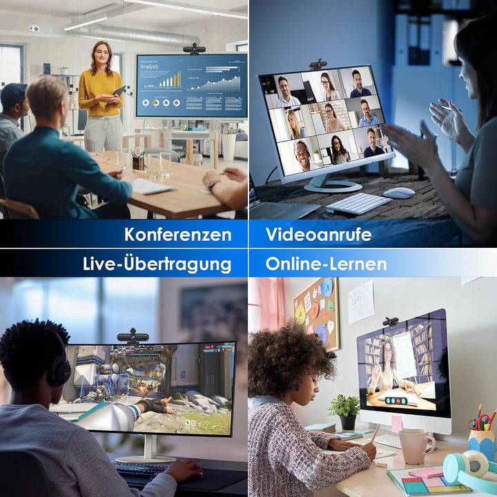 W4DS PRO Webcam 4K für PC, 30FPS Ultra HD, Kamera PC mit Autofokus und Rauschunterdrückung, 78°FOV,