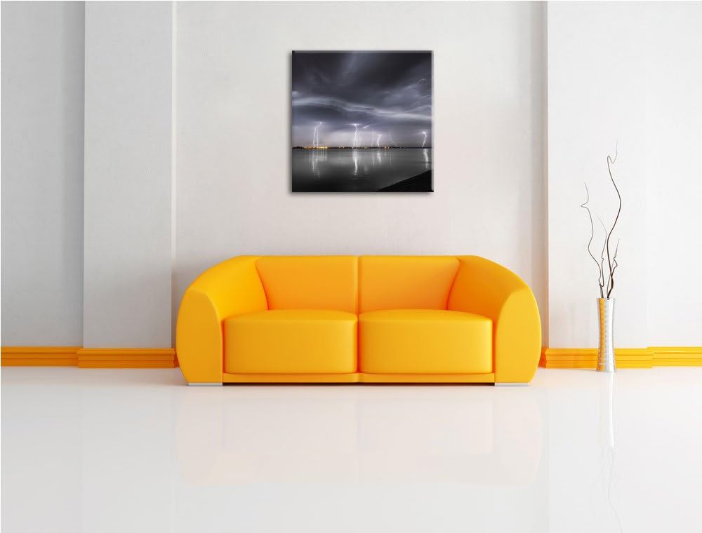 Pixxprint viele Blitzeinschläge über Stadt als Leinwandbild/Grösse: 70x70 cm/Wandbild/Kunstdruck/fer