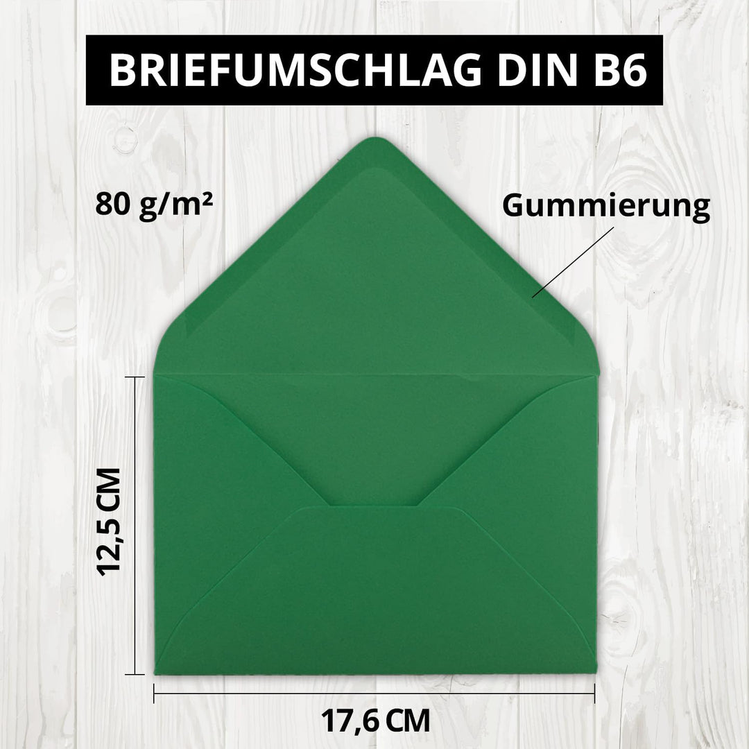 200x Brief-Umschläge in Dunkel-Grün - 80 g/m² - Kuverts in DIN B6 Format 12,5 x 17,6 cm - Nassklebun