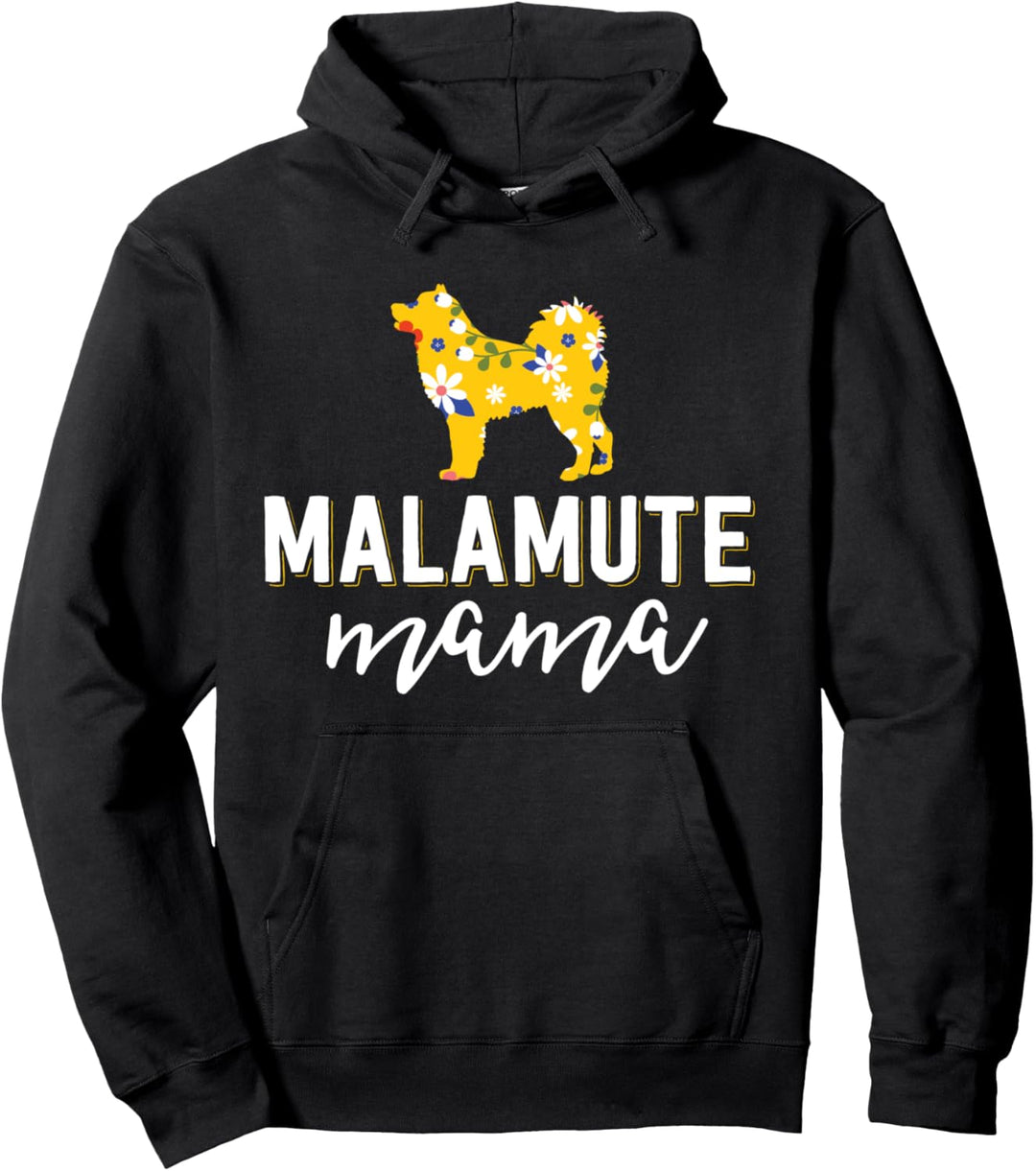 Floral Dog Mom Shirts For Women Alaskan Malamute Mama Pullover Hoodie