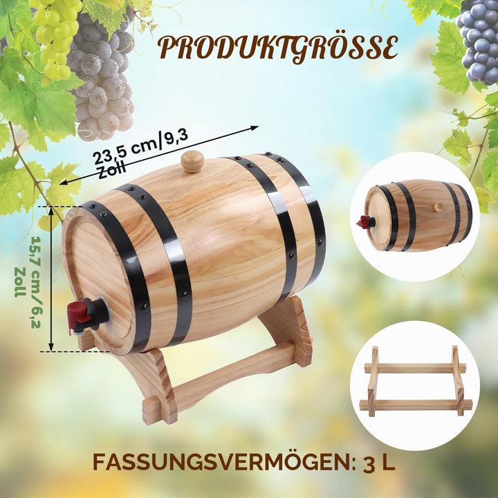 Tissting Weinfass, 3L Whiskyfass Aus Holz mit Bock und Zapfhahn, Vintage Holzfass Braufass Spirituos