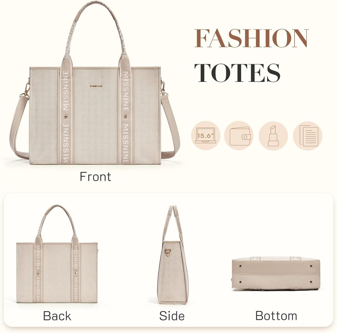 Missnine Tragetasche Canvas-Laptoptasche 15,6 Zoll Handtasche Damen Aktentasche für Damen grosse Kap