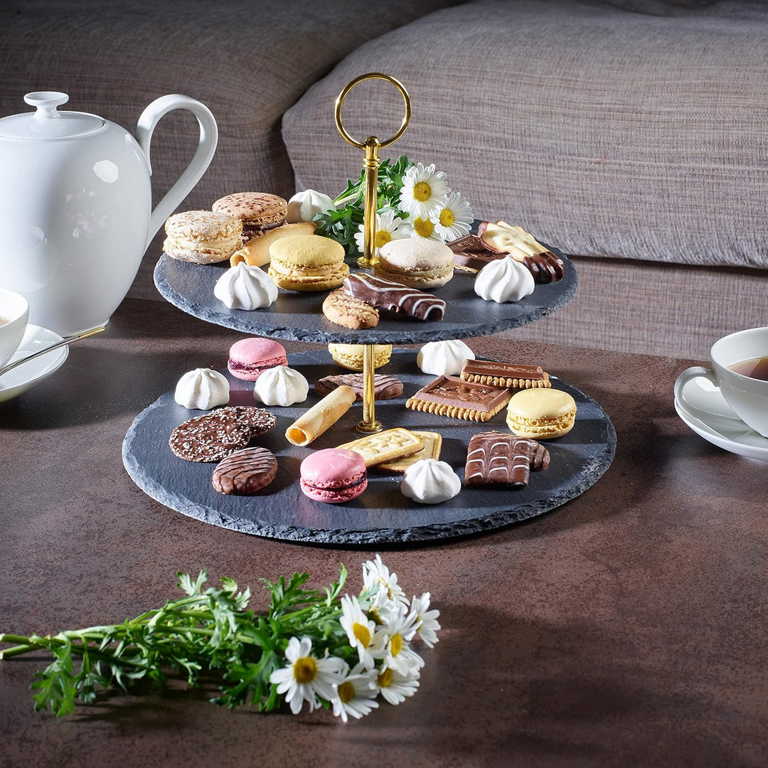 Echtwerk EW-ET-1779G Etagere-/ Servier-Ablage für Gebäck, Obst, Käse und Dessert aus Naturschiefer m