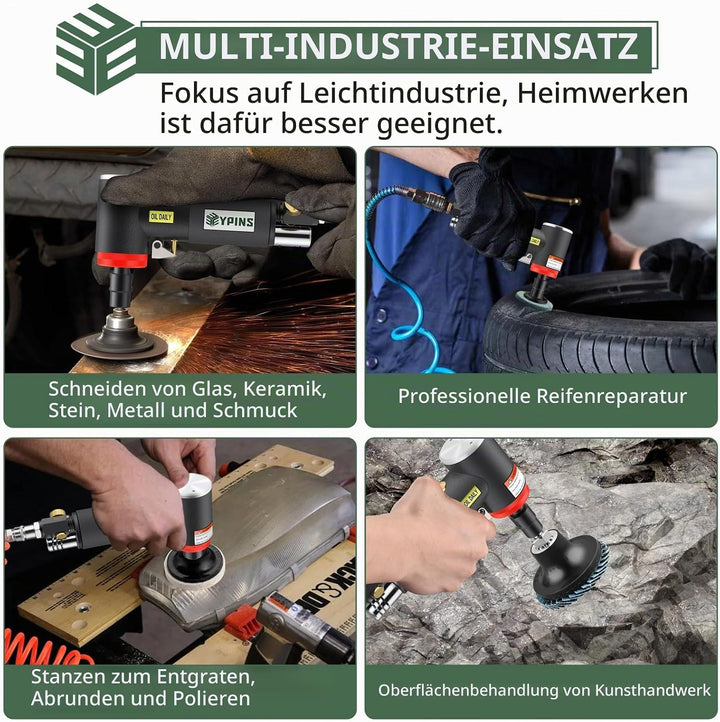 EYPINS Druckluft Winkelschleifer Set 90° Druckluftschleifer+1/4"&amp;1/8" Spannzange, Mini Stabschleifer