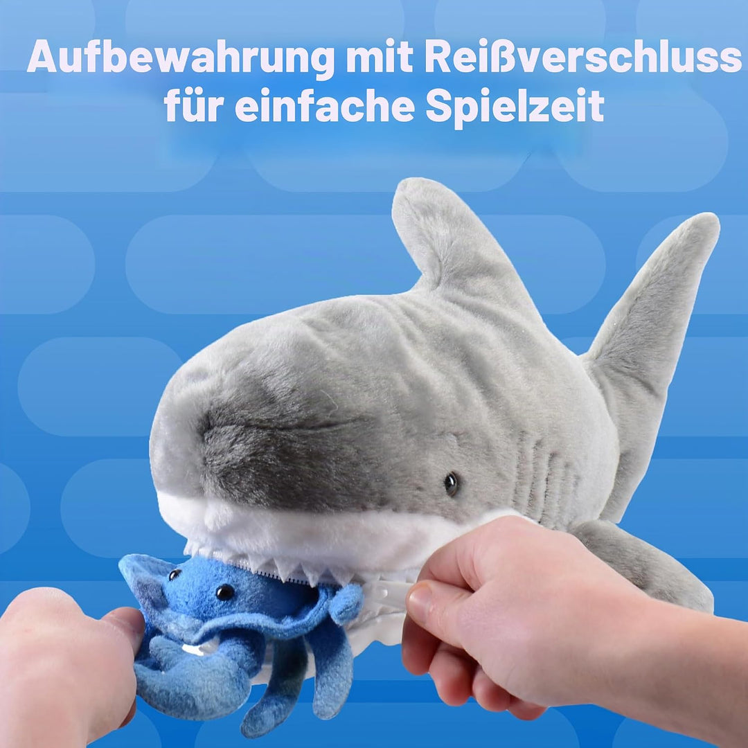 Prextex 38 cm grosser Plüsch-Hai plus 5 weiche Plüsch-Meerestiere, Kuscheltiere Stofftiere wie Oktop