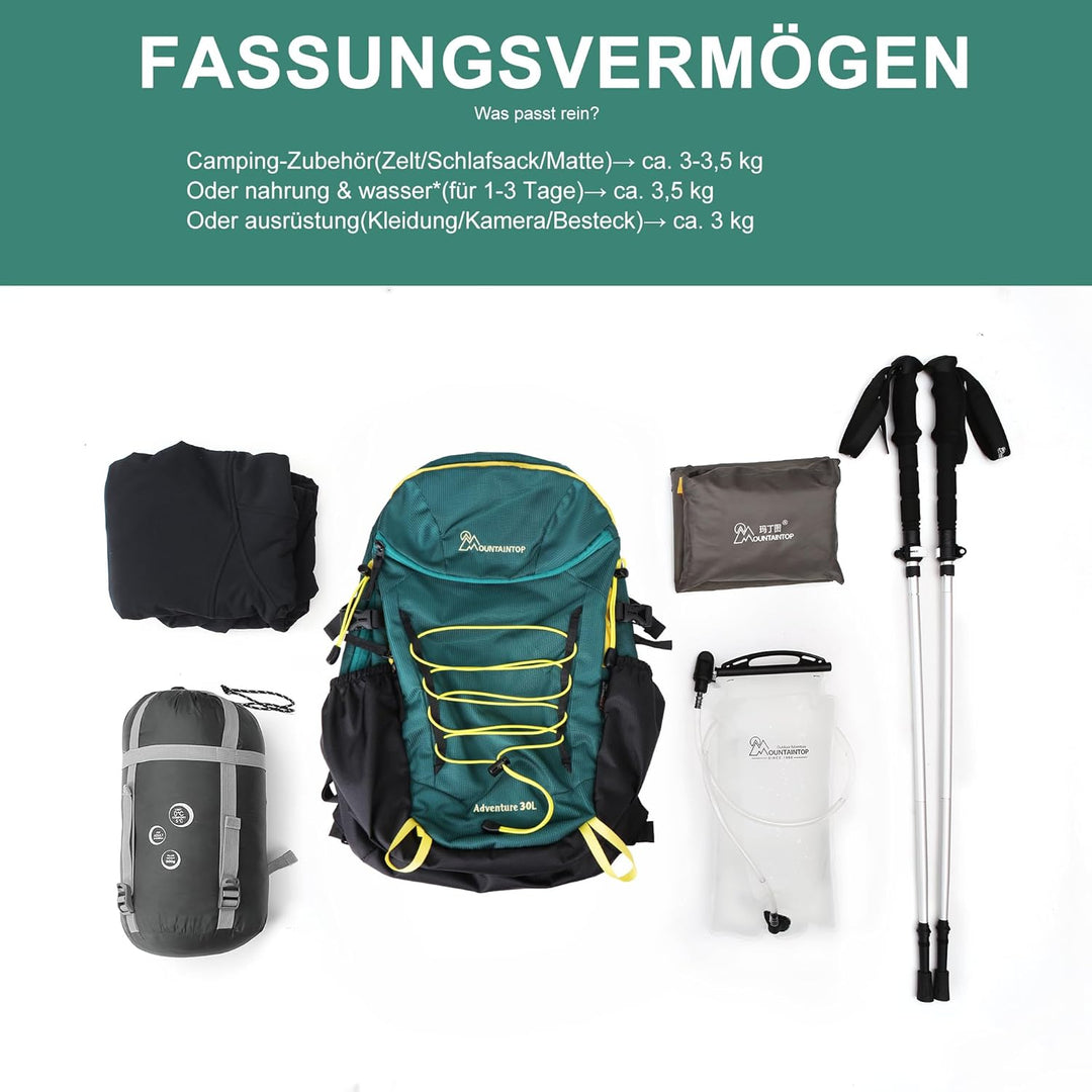 Mountaintop 25L/30L Wanderrucksack Daypack Damen Herren für Tageswanderungen, Outdoor, Radtouren 30l