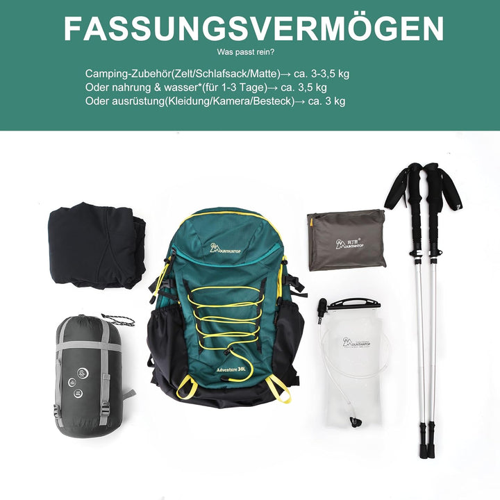 Mountaintop 25L/30L Wanderrucksack Daypack Damen Herren für Tageswanderungen, Outdoor, Radtouren 30l