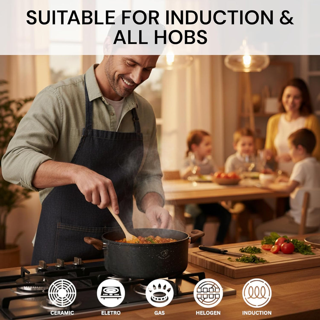 Royal Swiss® Kochgeschirr Set 10-teilig – Töpfe & Pfannen mit abnehmbaren Griffen – Marmor Antihaftb