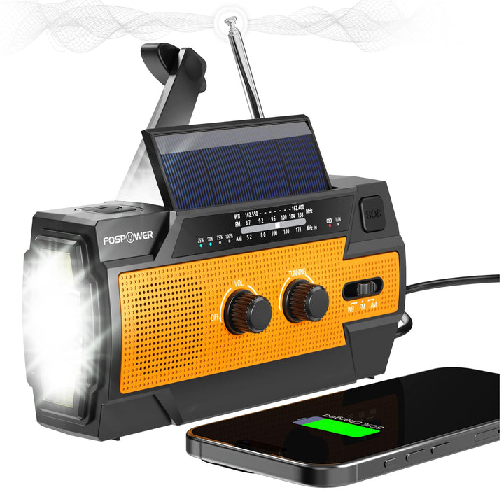 FosPower tragbares Radio 4000mAh (Modell- A3) Solar/Handkurbel/Batteriebetrieben Notfall Kurbelradio