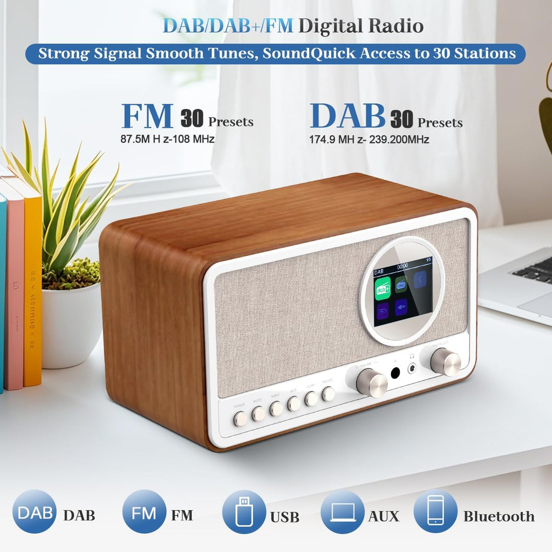 DAB DAB+ / FM Radio mit Fernbedienung, Bluetooth, 5W HiFi Lautsprecher, Kopfhöreranschluss, USB, AUX