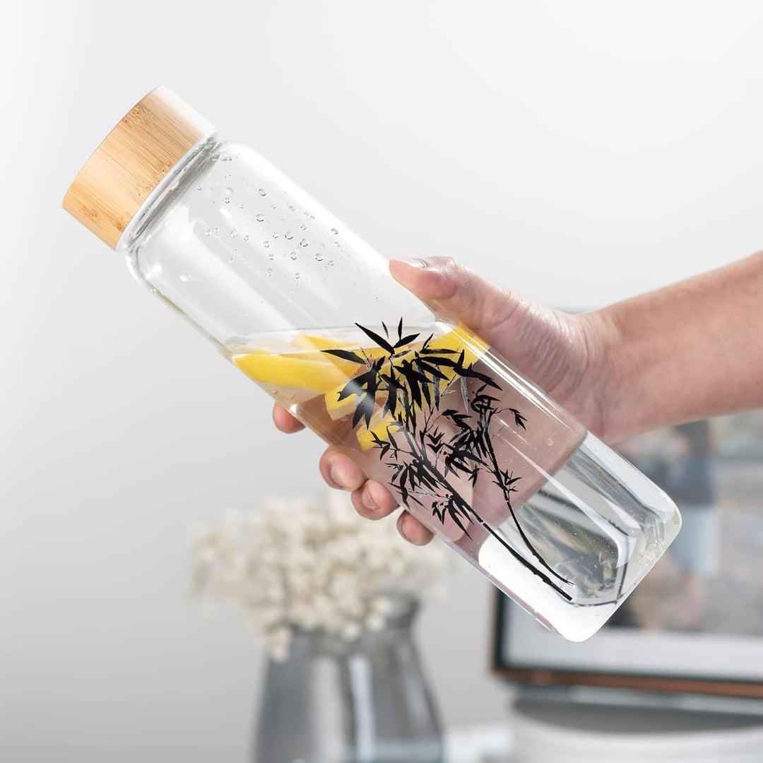 Ferexer Trinkflasche Glas 1l Wasserflasche Glas mit Bambus Deckel 600 ml / 1 Liter Bambus 1liter 100