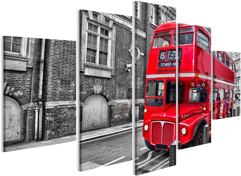 Bild auf Leinwand Roter Doppeldecker Bus in London Wandbild Poster Kunstdruck Bilder Format: 170x80c