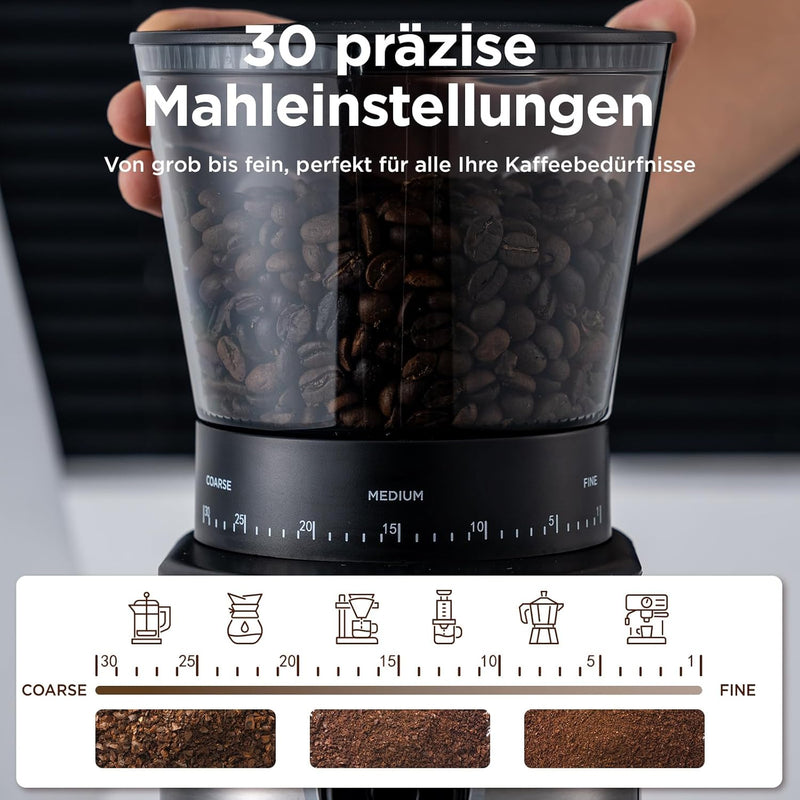 Ollygrin Kaffeemühle Elektrisch 30 Mahlstufen Kaffeemühle Siebträger Elektrisch Automatische Kaffeem