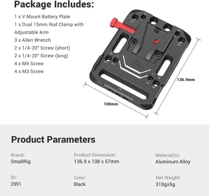 SMALLRIG V Mount Batterieplatte Baterry Plate mit verstellbarem Arm - 2991