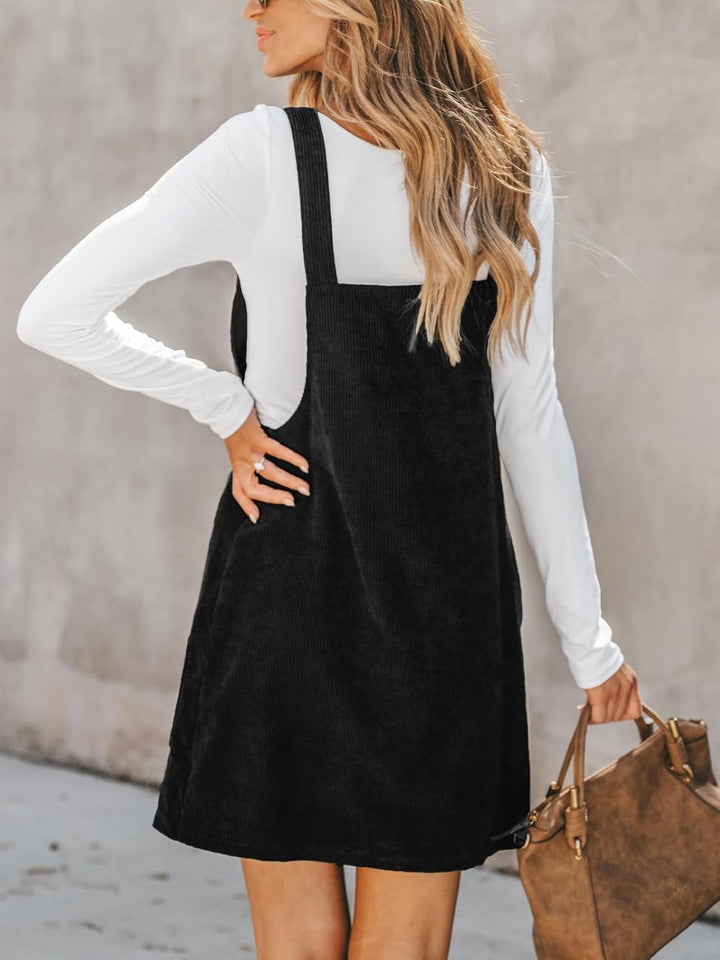 CUPSHE Damen Latzrock Quadratischer Ausschnitt Hosenträger Taschen Cord Latzkleid Overallkleid Freiz