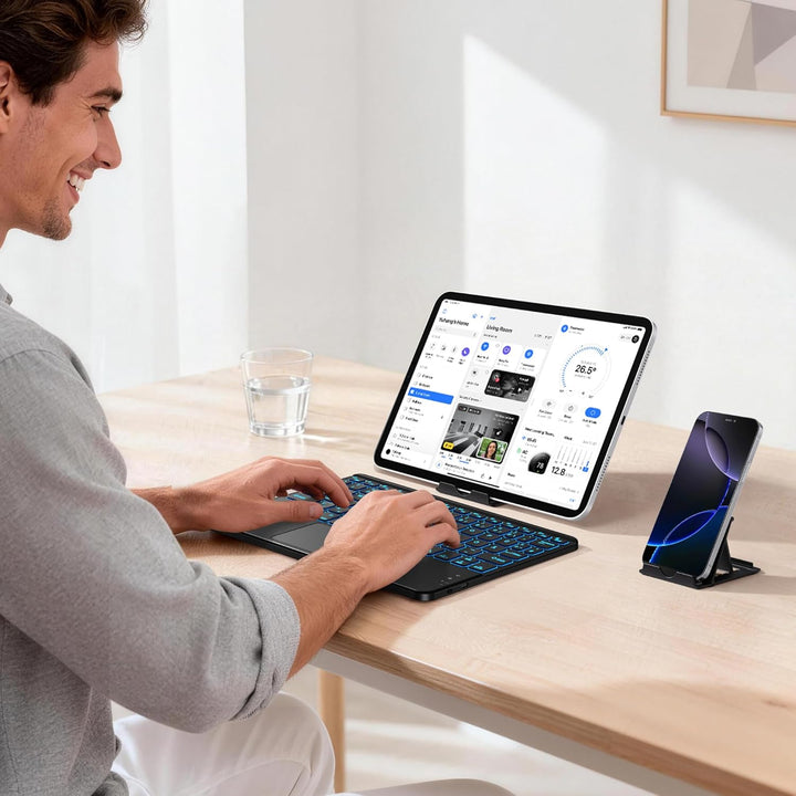 Vobafe Bluetooth Tastatur mit Touchpad, Kabellose 7-farbiges Backlight QWERTZ Tablet Keyboard, Trale
