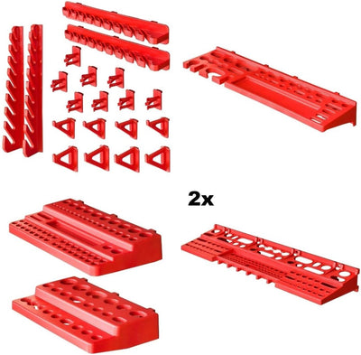 Lagersystem Werkstattregal | 156 x 78 cm | 32 stck. Box | Wandregal mit Werkzeughalterungen und Stap