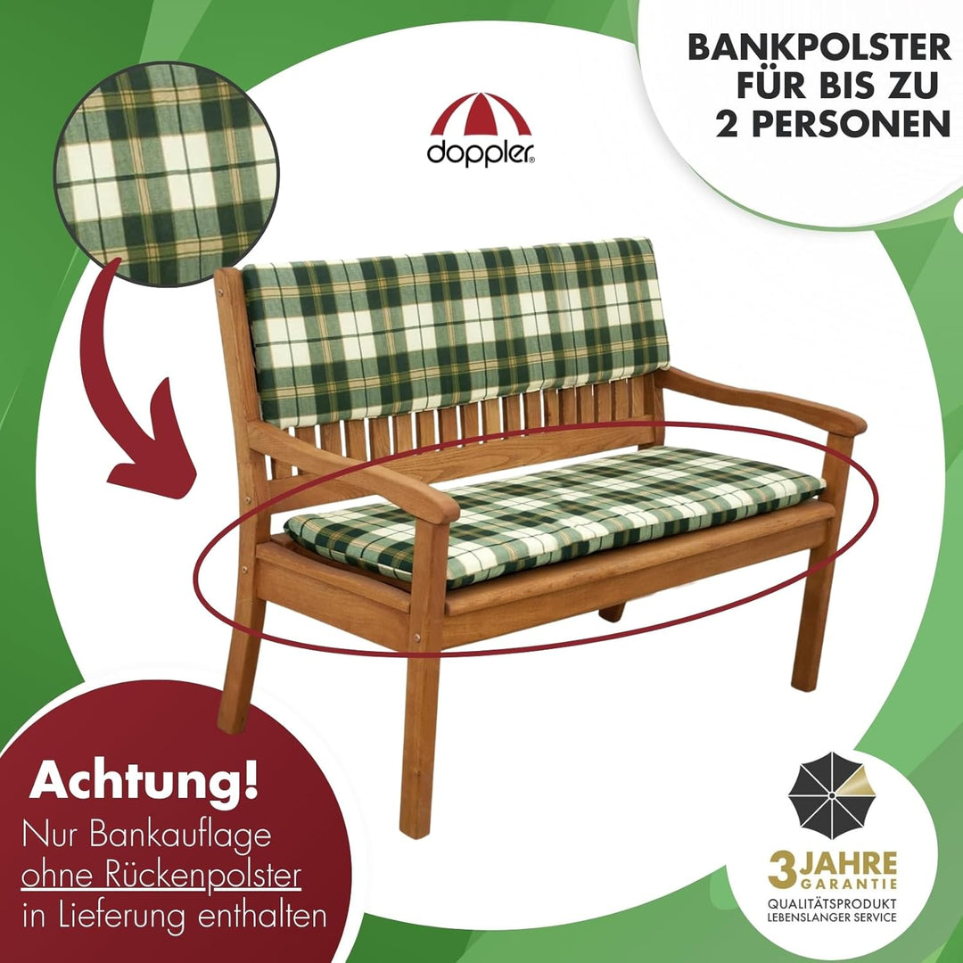 Doppler / 2er Bankauflage Sitzkissen/Bankauflage Bankkissen für die Gartenbank/Grün kariert / 110 cm
