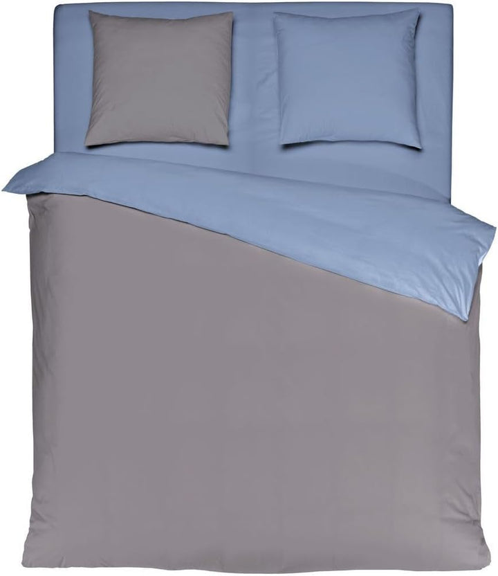 MISTRAL HOME Uni Einfarbig Wende Bettwäsche Edel Perkal 100% Ägyptische Baumwolle, Farbe:Dark Grey-S