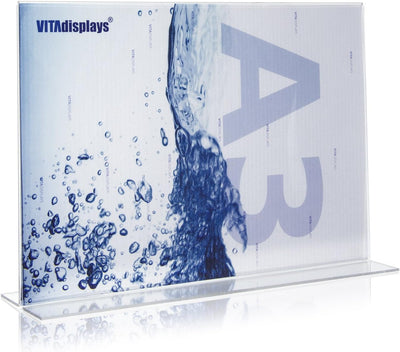 DIN A3 Werbeaufsteller/T-Ständer/T-Aufsteller im Querformat/Tischaufsteller aus original PLEXIGLAS®