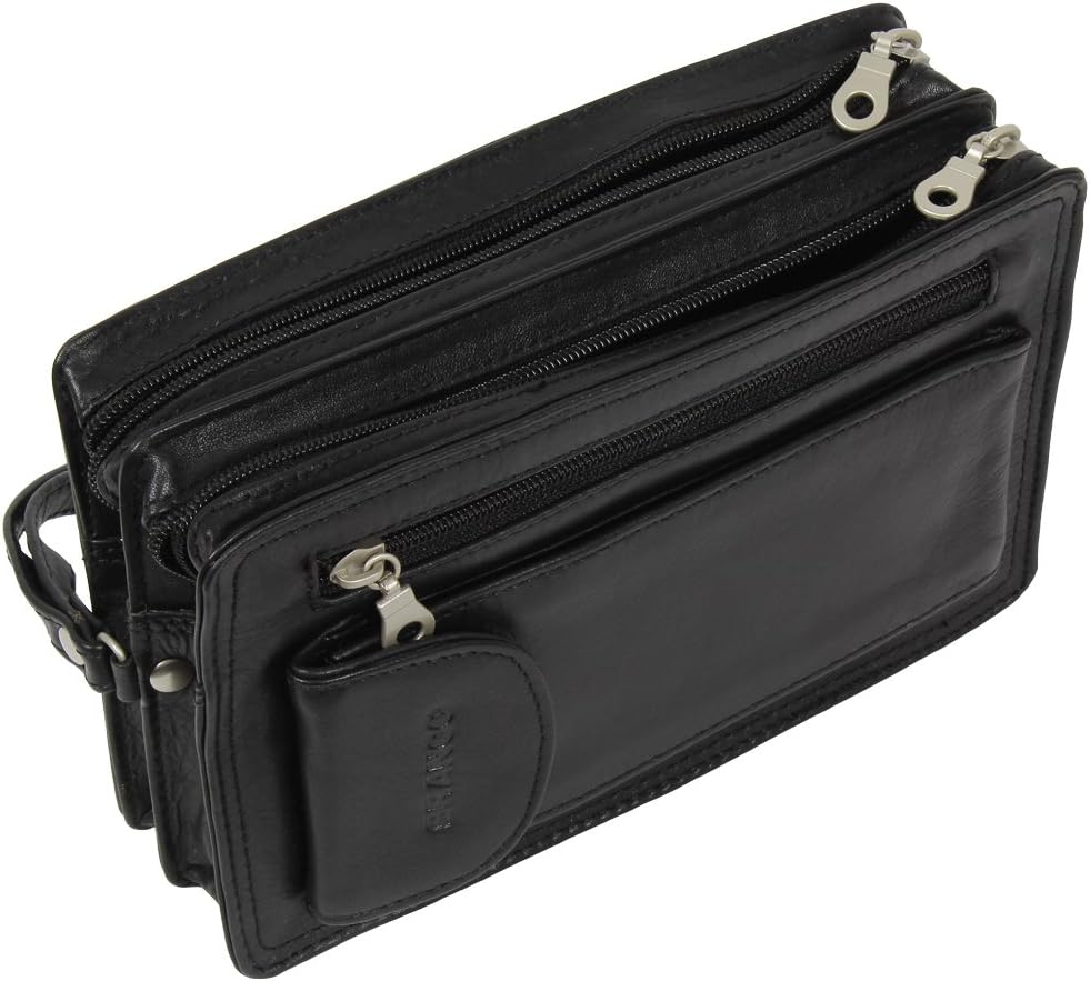 Handgelenktasche mit Doppelkammer und Handyfach schwarz Nappaleder für Herren