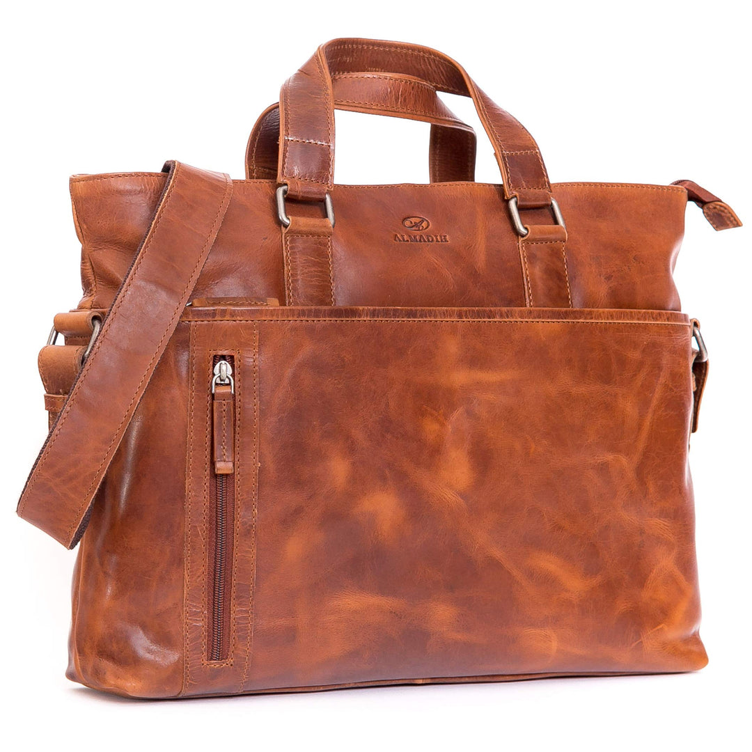 ALMADIH Leder Laptoptasche Aktentasche LEO Premium Rindsleder bd Business Tasche Umhängetasche Unita