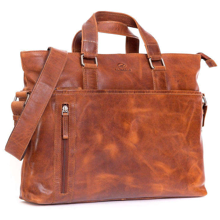 ALMADIH Leder Laptoptasche Aktentasche LEO Premium Rindsleder bd Business Tasche Umhängetasche Unita